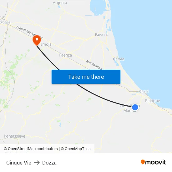 Cinque Vie to Dozza map