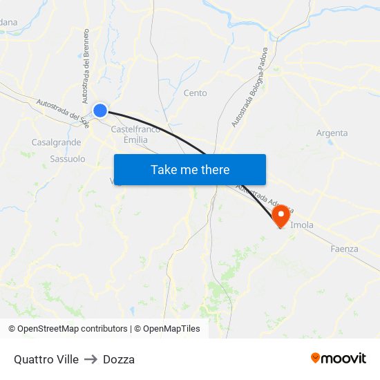 Quattro Ville to Dozza map