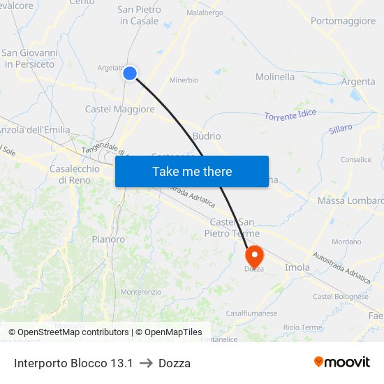 Interporto Blocco 13.1 to Dozza map