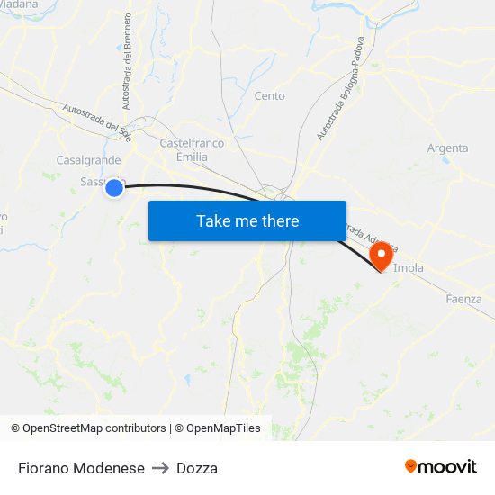 Fiorano Modenese to Dozza map