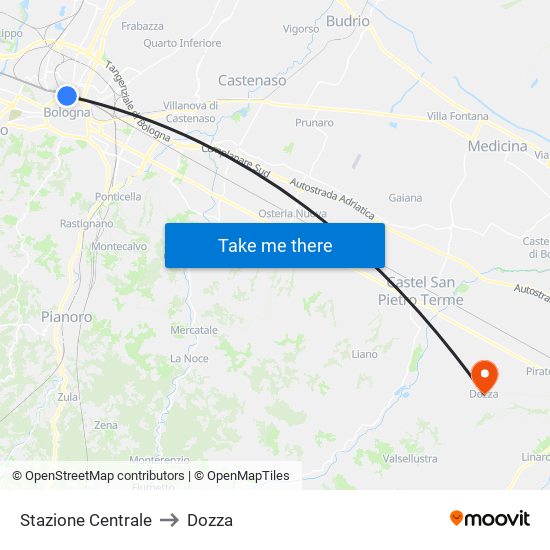 Stazione Centrale to Dozza map