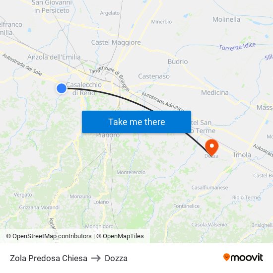 Zola Predosa Chiesa to Dozza map