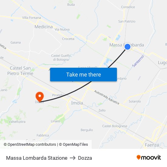 Massa Lombarda Stazione to Dozza map