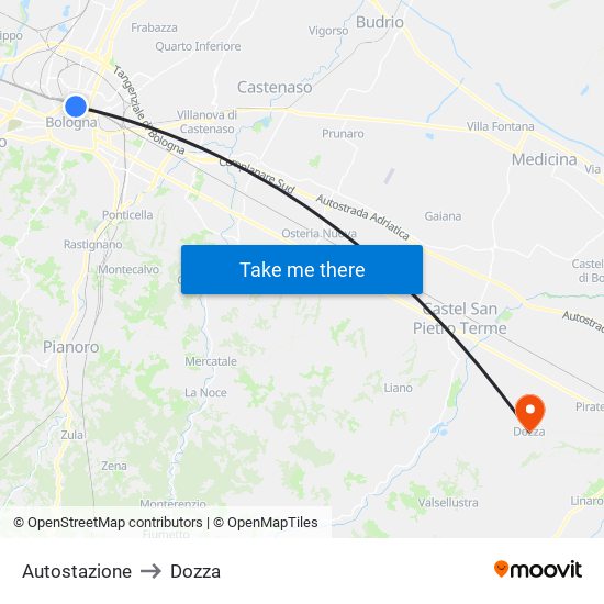 Autostazione to Dozza map