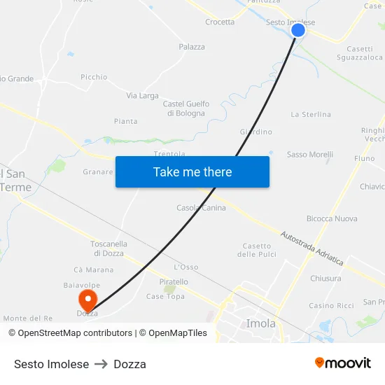 Sesto Imolese to Dozza map