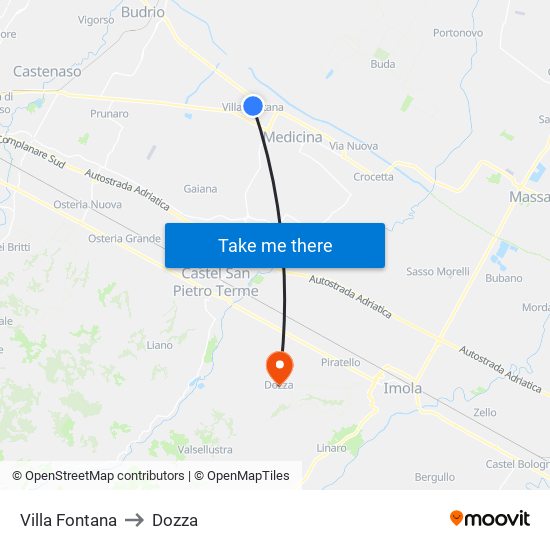 Villa Fontana to Dozza map