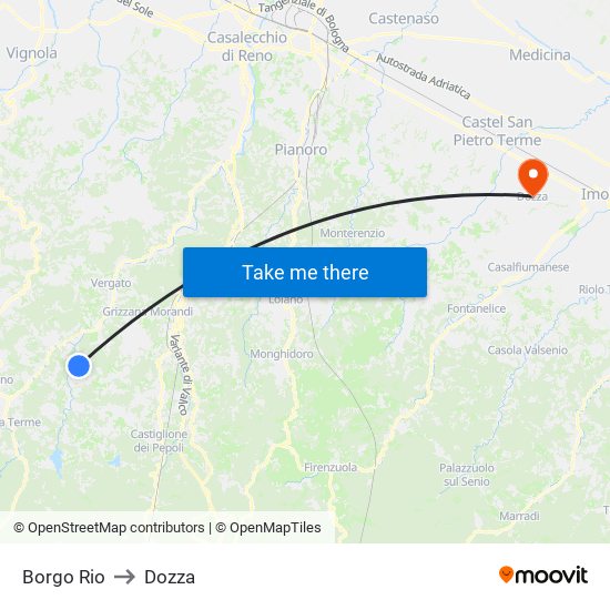 Borgo Rio to Dozza map
