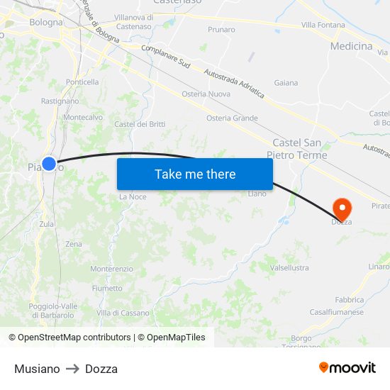 Musiano to Dozza map