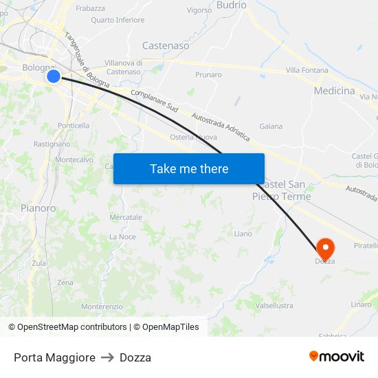 Porta Maggiore to Dozza map