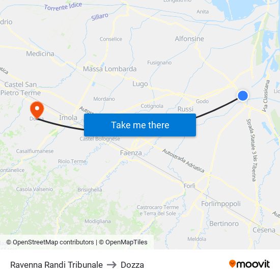 Ravenna Randi Tribunale to Dozza map