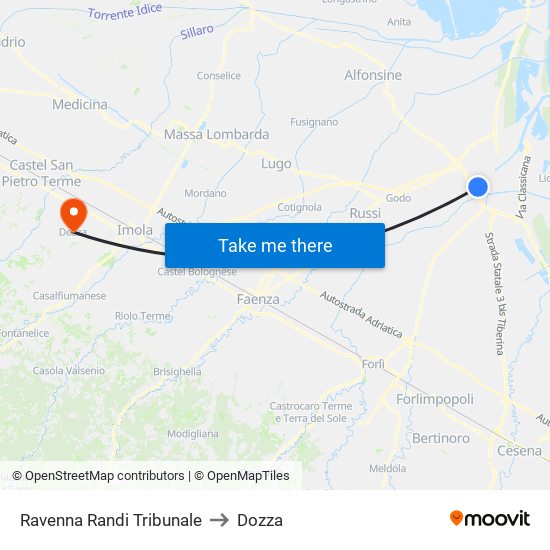 Ravenna Randi Tribunale to Dozza map