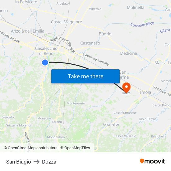 San Biagio to Dozza map