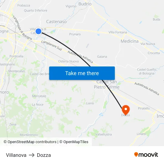 Villanova to Dozza map