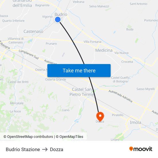 Budrio Stazione to Dozza map