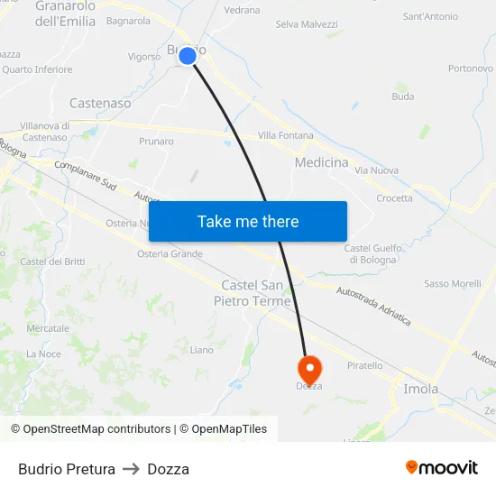 Budrio Courthouse to Dozza map