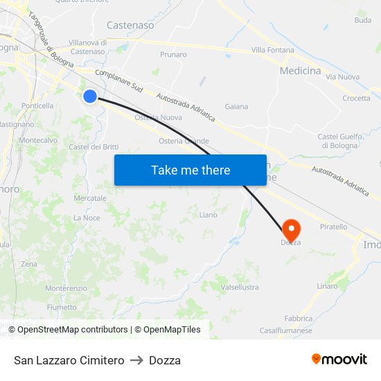 San Lazzaro Cimitero to Dozza map