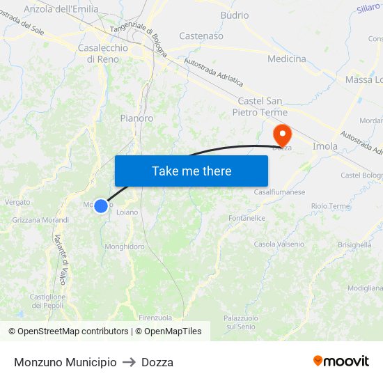 Monzuno Municipio to Dozza map