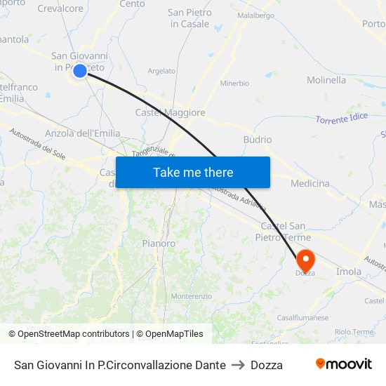 San Giovanni In P.Circonvallazione Dante to Dozza map