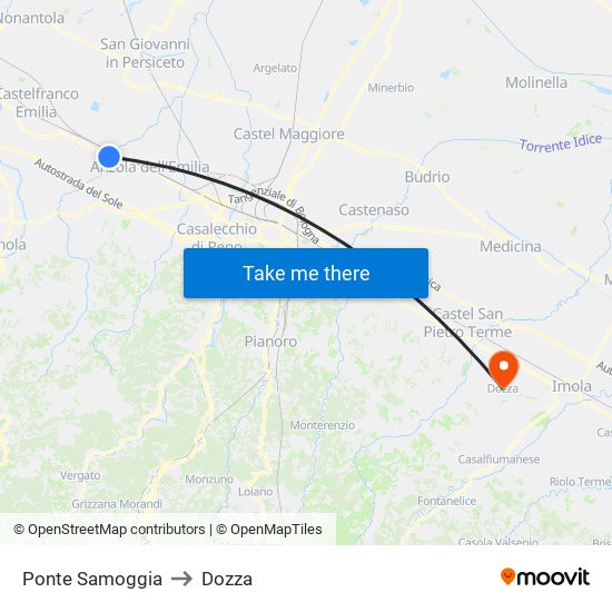 Ponte Samoggia to Dozza map