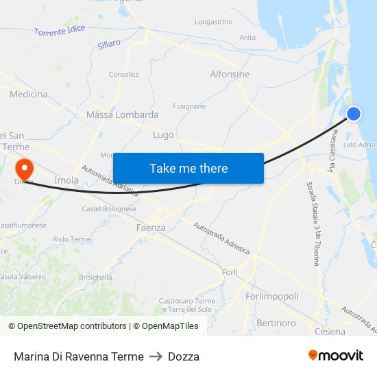 Marina Di Ravenna Terme to Dozza map