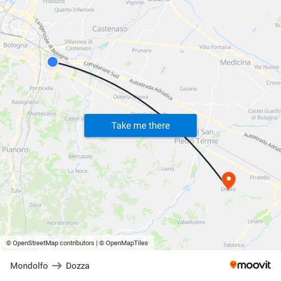 Mondolfo to Dozza map