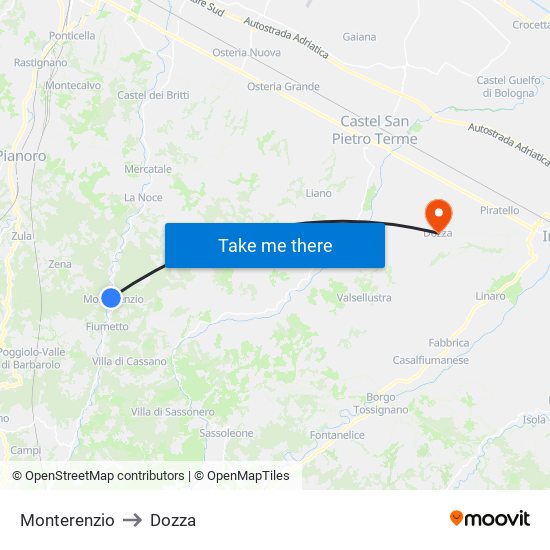 Monterenzio to Dozza map