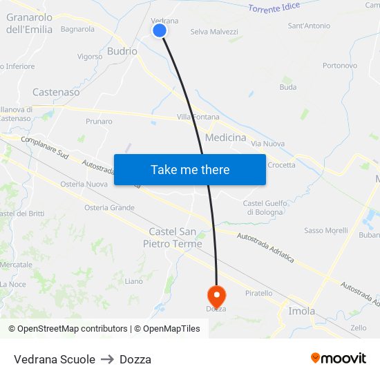 Vedrana Scuole to Dozza map