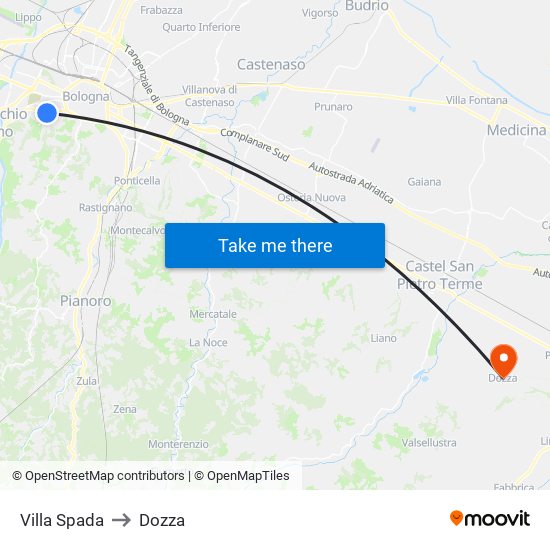 Villa Spada to Dozza map