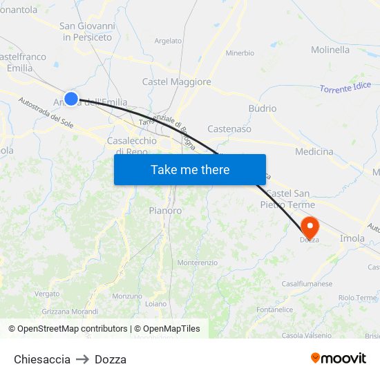 Chiesaccia to Dozza map