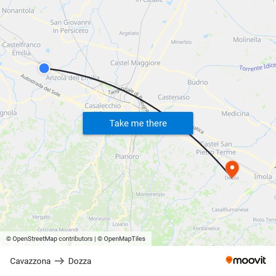 Cavazzona to Dozza map