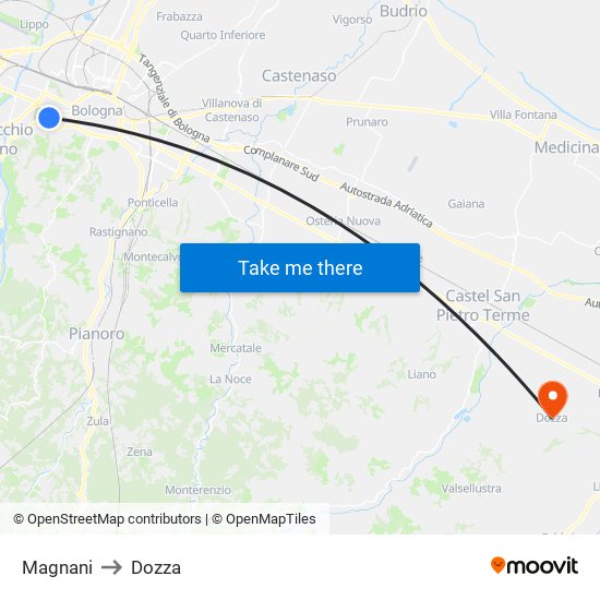 Magnani to Dozza map