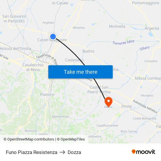 Funo Piazza Resistenza to Dozza map