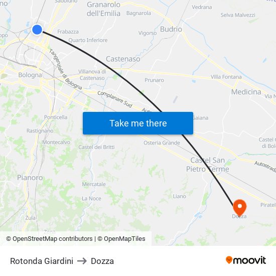 Rotonda Giardini to Dozza map