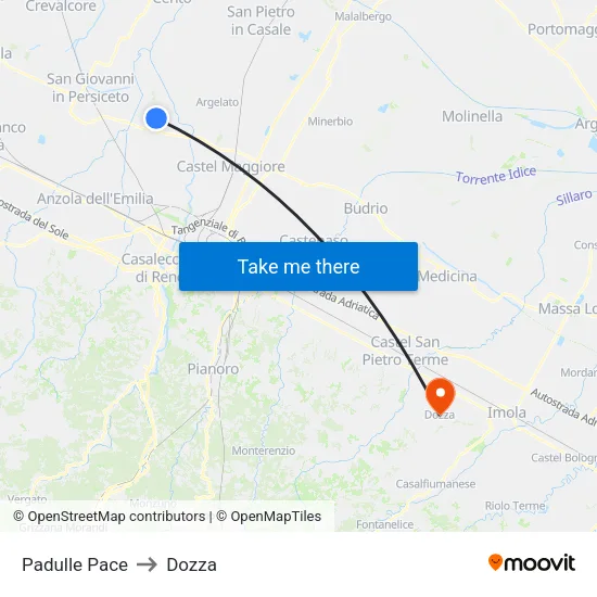 Padulle Pace to Dozza map