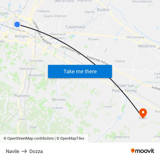 Navile to Dozza map