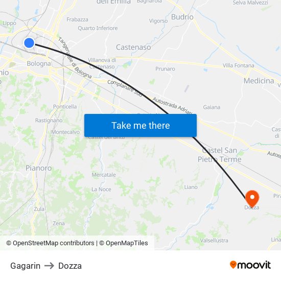 Gagarin to Dozza map