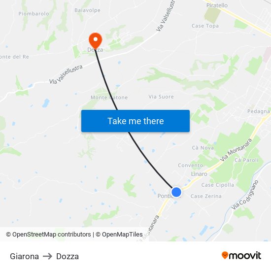 Giarona to Dozza map