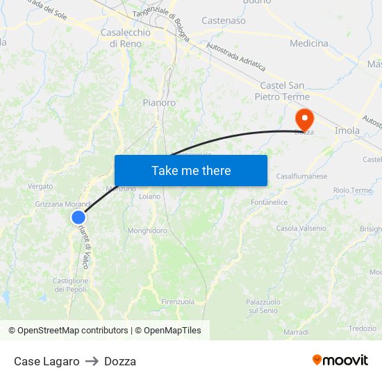 Case Lagaro to Dozza map