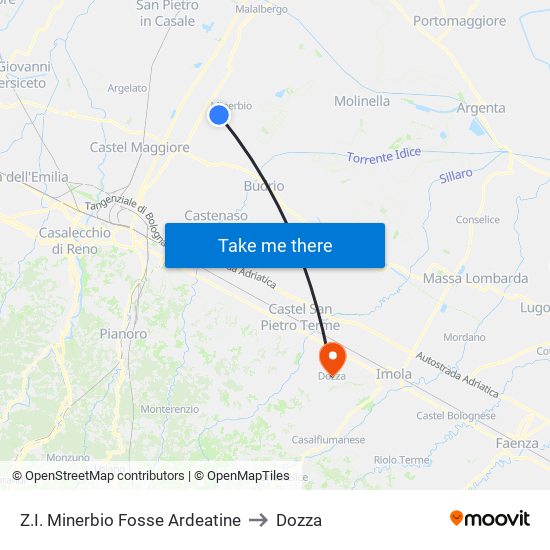 Z.I. Minerbio Fosse Ardeatine to Dozza map