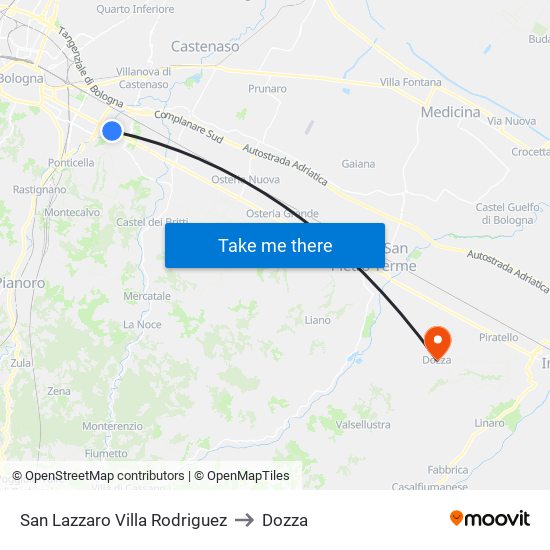 San Lazzaro Villa Rodriguez to Dozza map