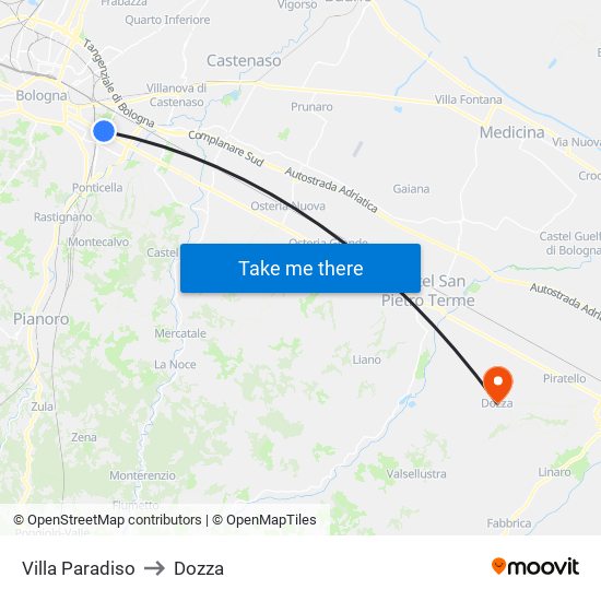 Villa Paradiso to Dozza map