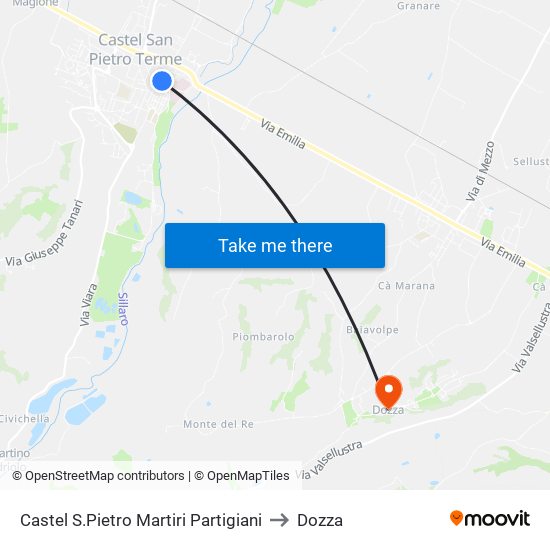 Castel S.Pietro Martiri Partigiani to Dozza map
