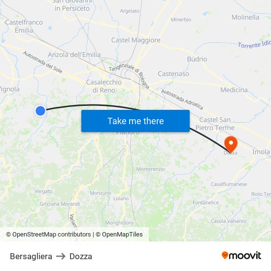 Bersagliera to Dozza map