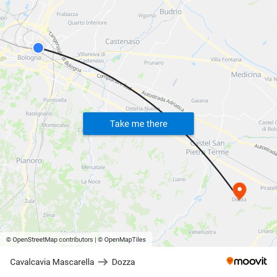 Cavalcavia Mascarella to Dozza map