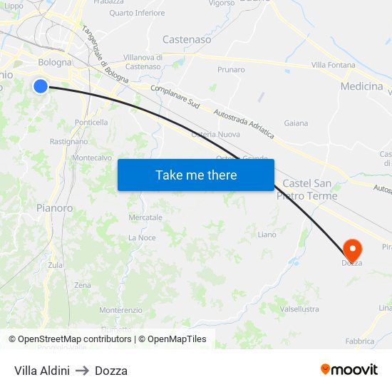 Villa Aldini to Dozza map