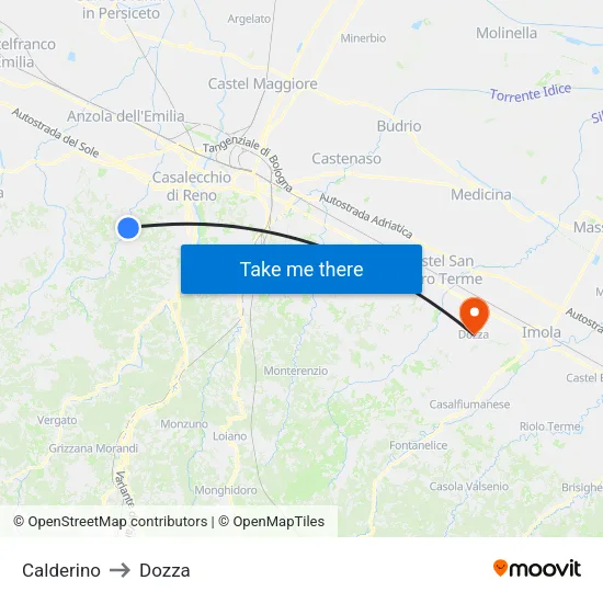 Calderino to Dozza map
