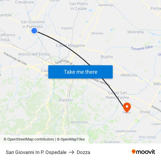 San Giovanni In P. Ospedale to Dozza map