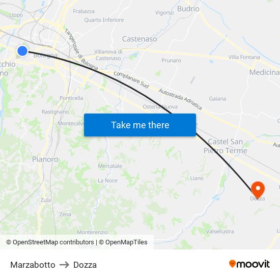 Marzabotto to Dozza map