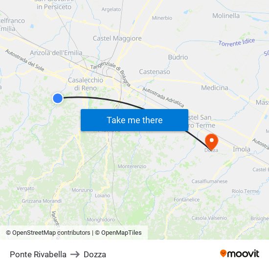 Ponte Rivabella to Dozza map