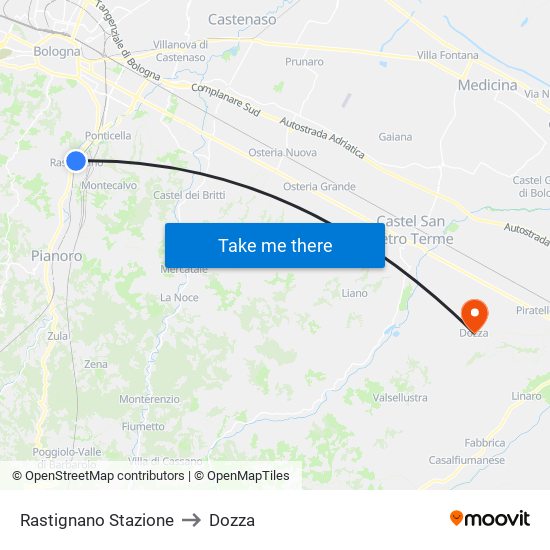 Rastignano Stazione to Dozza map